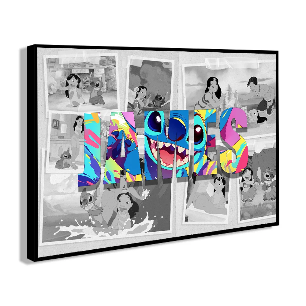 اسم شخصي بدون إطار ملصق ديزني فيلم الفن قماش المشارك ليلو وستيتش اللوحة الزخرفية لوحة على الحائط لتزيين المنزل هدية