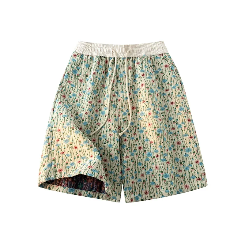 Bermuda Masculina Floral Jacquard de Luxo 2026 Vintage Barata Tamanhos Grandes Solta Roupa de Praia Masculina 5XL