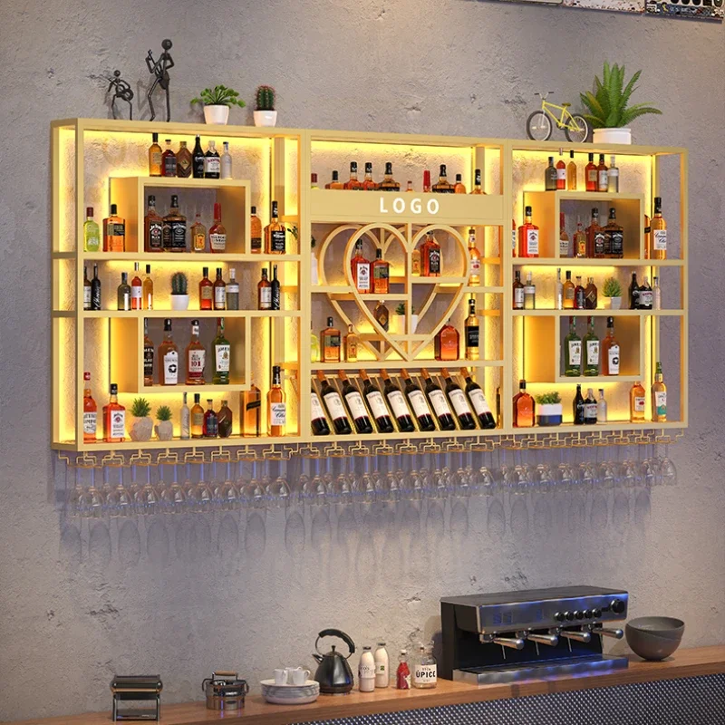 Display Storage Wine Rack Organizer Free Standing Gold Display Large Wine Rack Industrial Wall Counter Bar Schrank Decoration