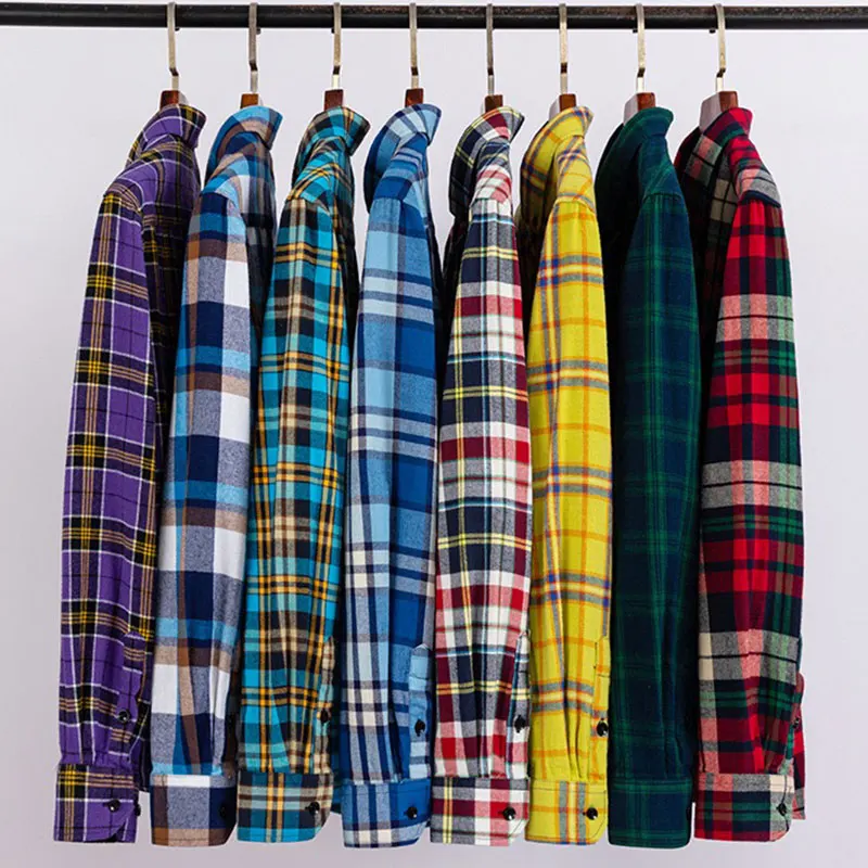 New 8XL plus size men\'s shirt 100% cotton four seasons can wear business casual social ironing fashion classic plaid brushed