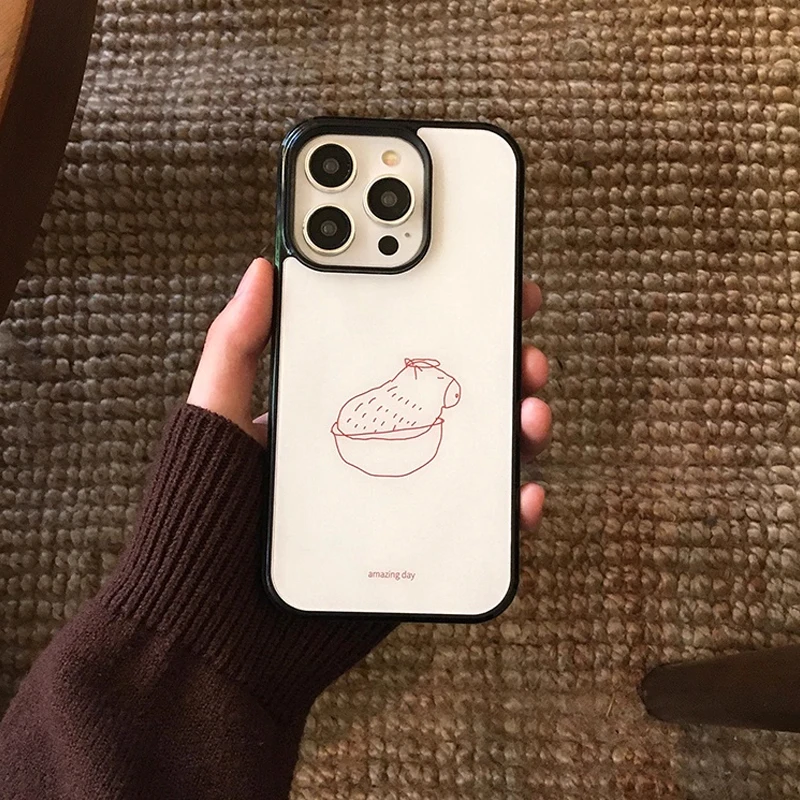 

Корейский чехол Ins Trendy Niche Minimalist Lines Capybara для iPhone 17, Air 16, 15, 14, 13, 12, 11 Pro Max 78 Plus, чехол с защитой от падения
