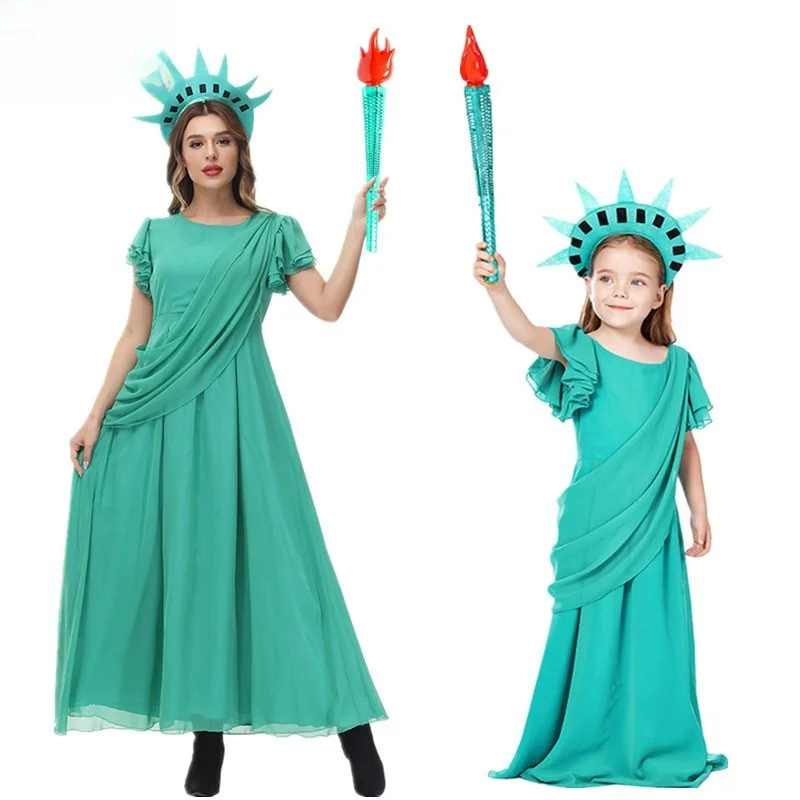 

Athena Free Goddess Performance Costume Roman Green Long Robe Halloween Family Matching Outfit Girls' Traditional Chinese Clo...