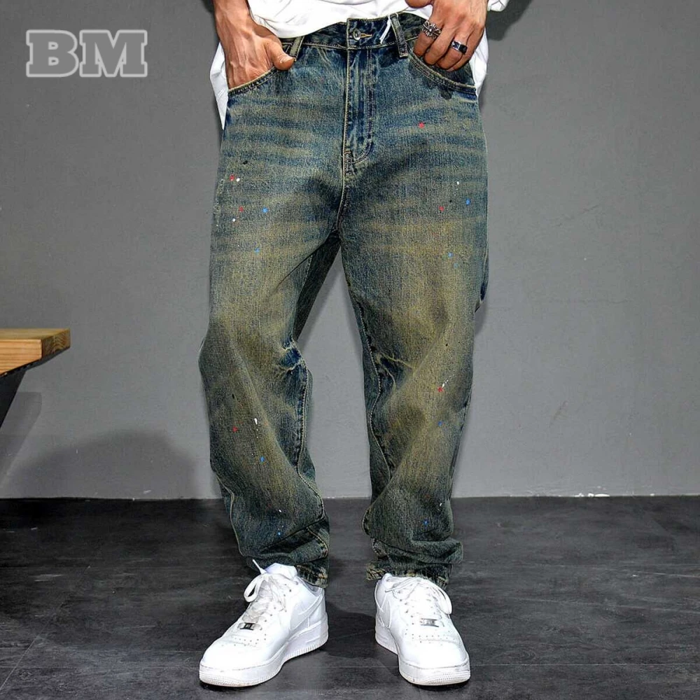 Japanese Streetwear Paint Point Cargo Jeans Men Clothing Harajuku Trend Casual Denim Pants Vintage High Quality Trousers Male