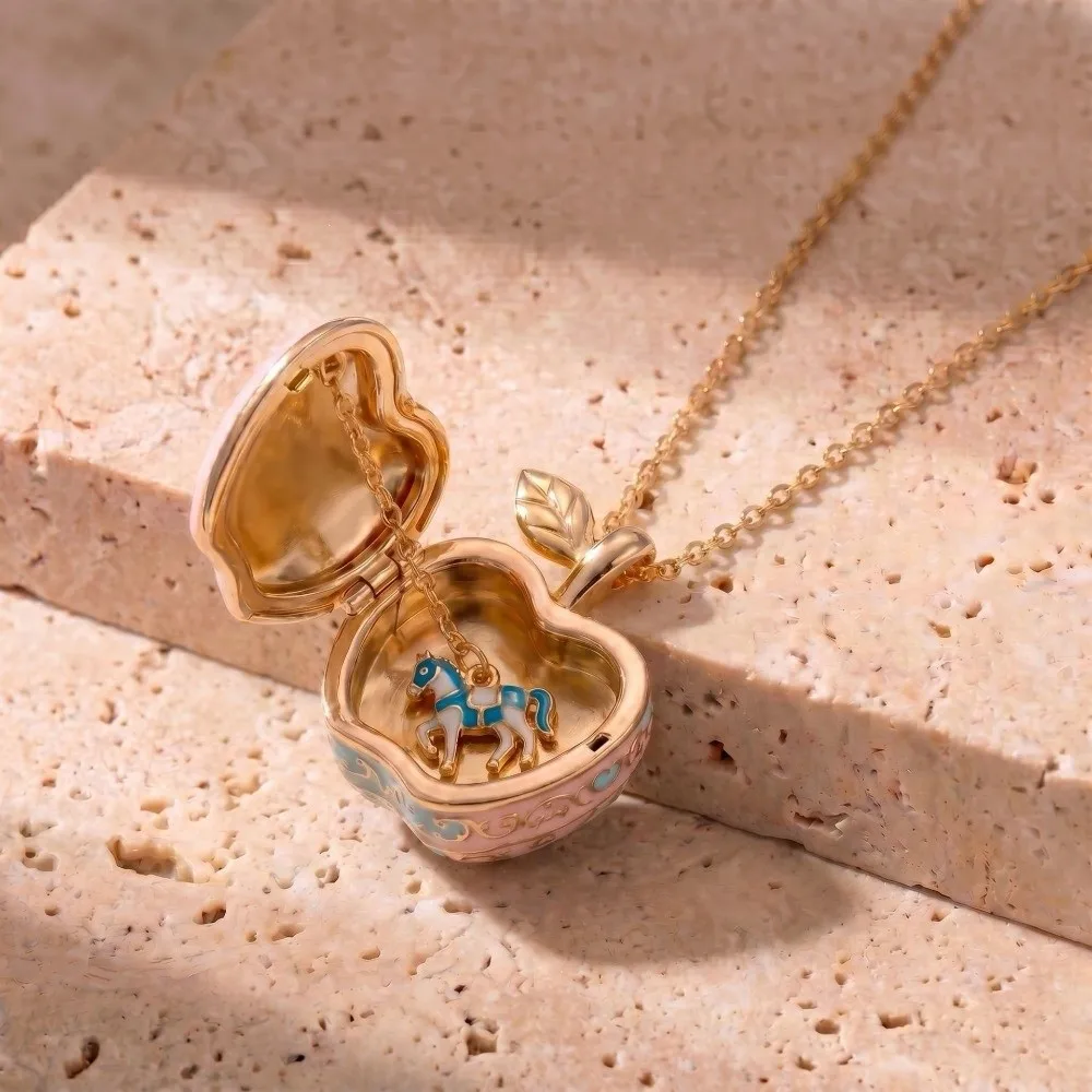 Gold color Opening Closing Phase Box Necklace Ballet Style Opening and Closing Box Women's Necklace Jewelry Gift view 5