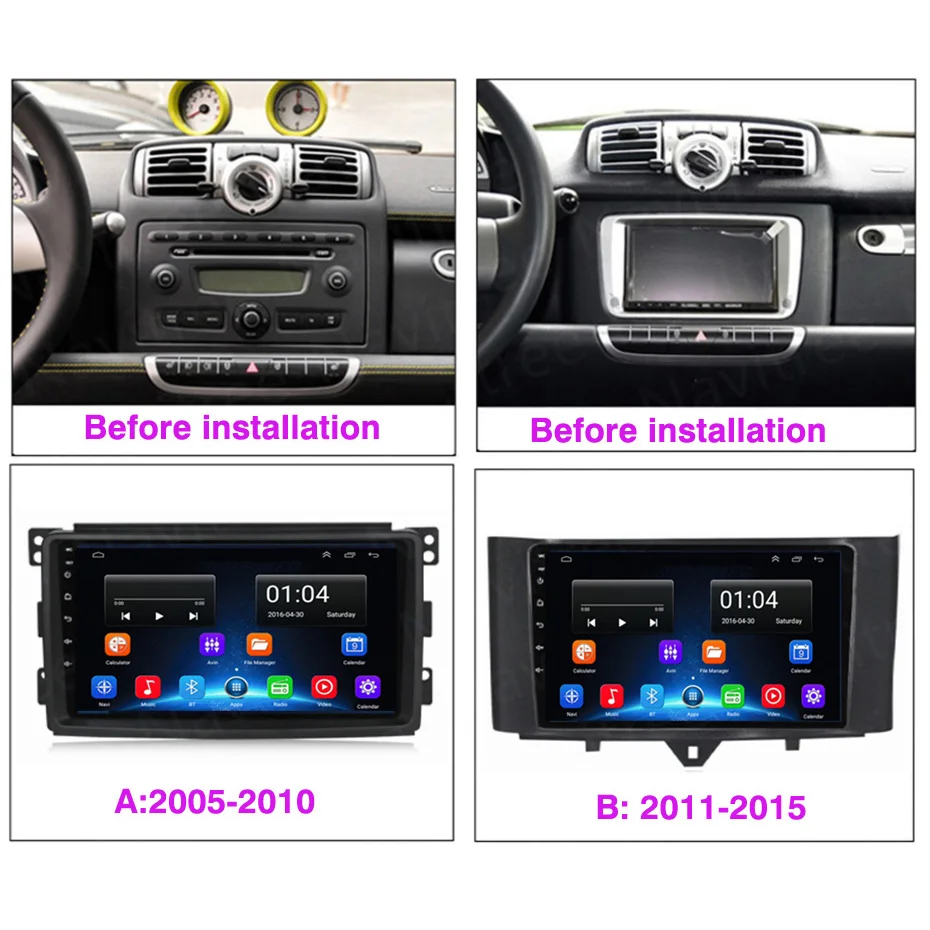 2 DIN android 12.0 Car radio Multimedia Player Carplay Auto GPS navigation For Mercedes/Benz Smart Fortwo 2005-2010 2011-2015