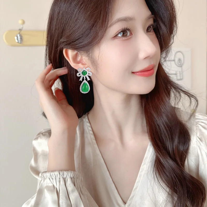 

New Chinese-style bow flower earrings, retro and high-end, light luxury and fashionable, versatile earrings