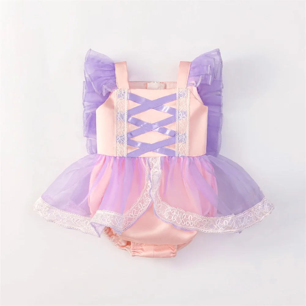 Baby Purple Striped Crawl Princess Gown Infant Climber Party Dress Girls Fluffy Birthday Baptism Costumes Girl Fashion Clothing