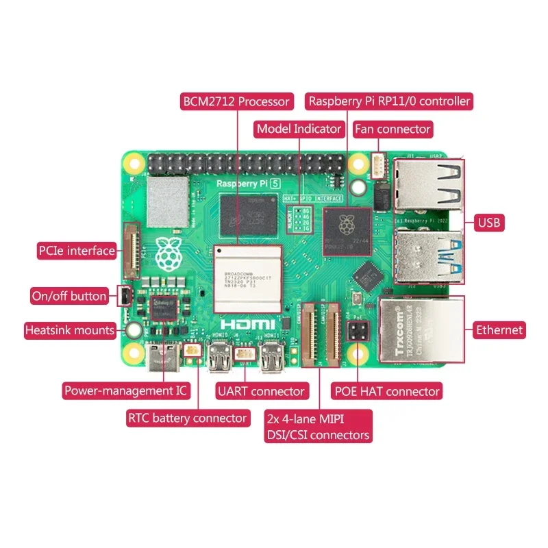 2026 Official Raspberry Pi 5 Cortex-A76 Linux 8GB Arm Board Python programlama PCIe Gigabit Ethernet
