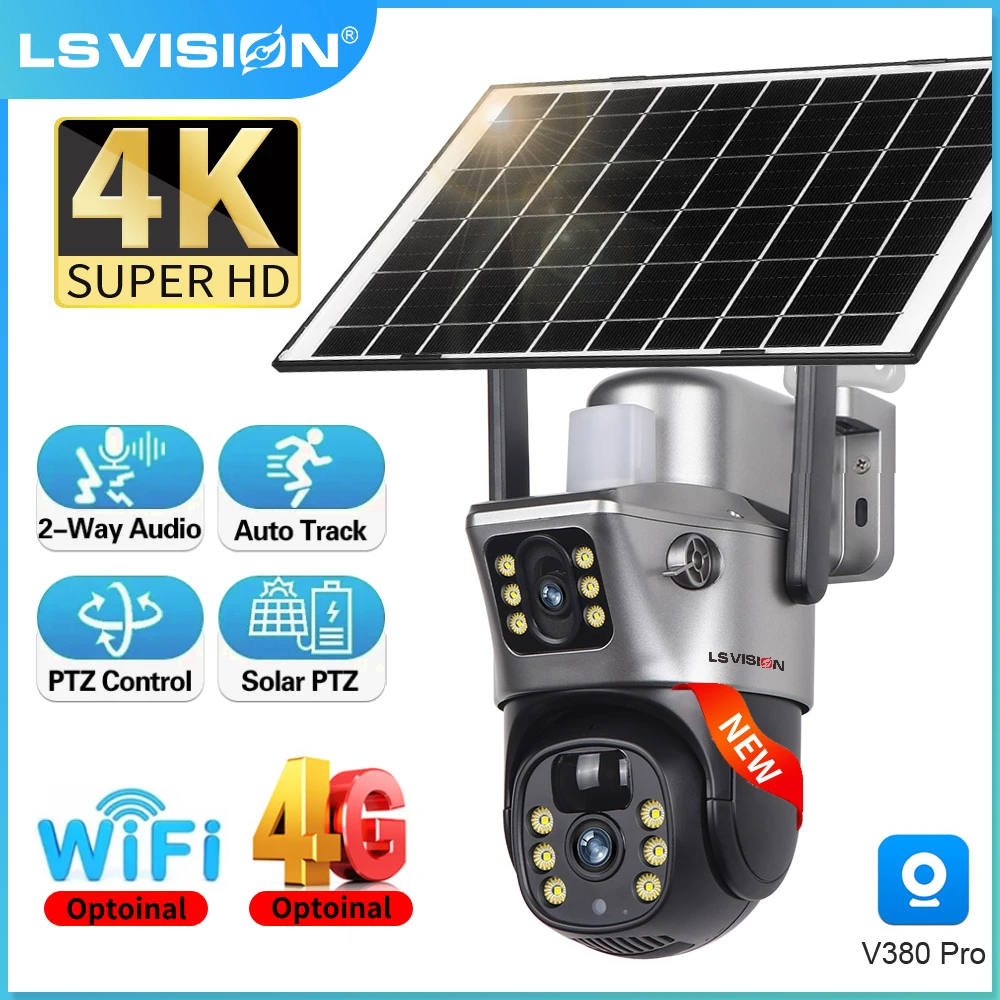 LS VISION 4K 8MP 4G SIM card Solar Camera Wireless Outdoor Waterproof  WIFI Solar Camera 360 Built in Battery CCTV Security Cam