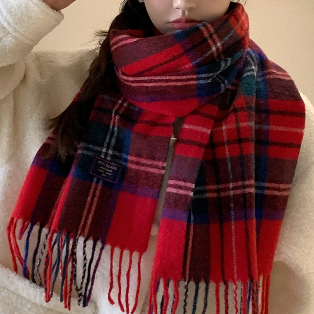 Christmas New Year\'s Gift Winter Keepwarm Scarf Fashion Lady Cold-proof Shawl Cashmere-like Plaid Scarf 2024 New