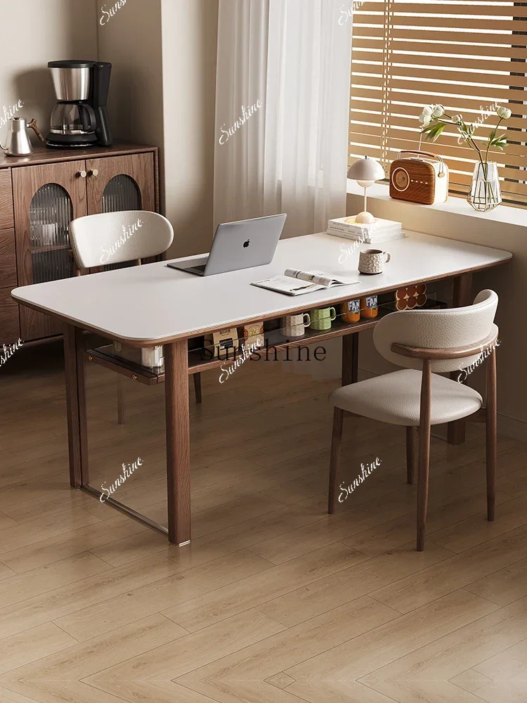 

Solid wood rock board dining table rectangular modern small-sized new Chinese dining table and chair combinationM