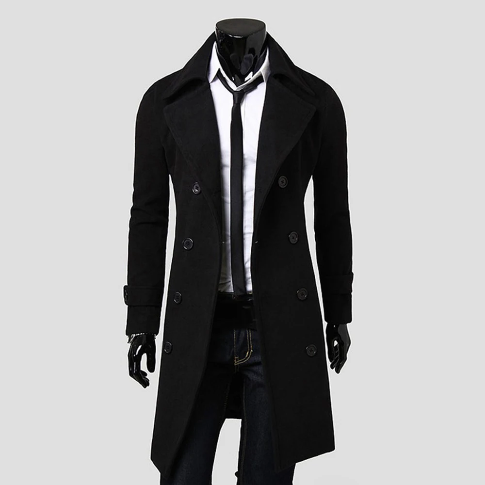 

Fashion Stylish Outwear Trench Coat Button Overcoat Slim fit Business Casual Double Breasted Formal Long sleeve