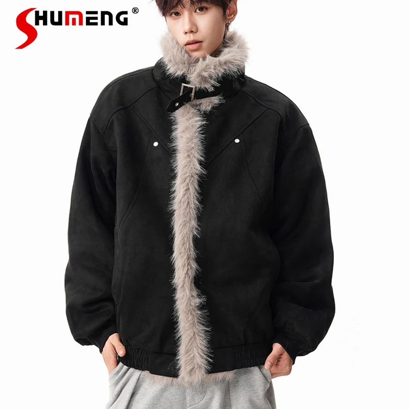 

Модные утолщенные куртки с воротником-стойкой в стиле ретро, мужские зимние куртки 2025 года, новые свободные стильные парки с длинными рукавами, высококачественные пальто с воротником из искусственного меха