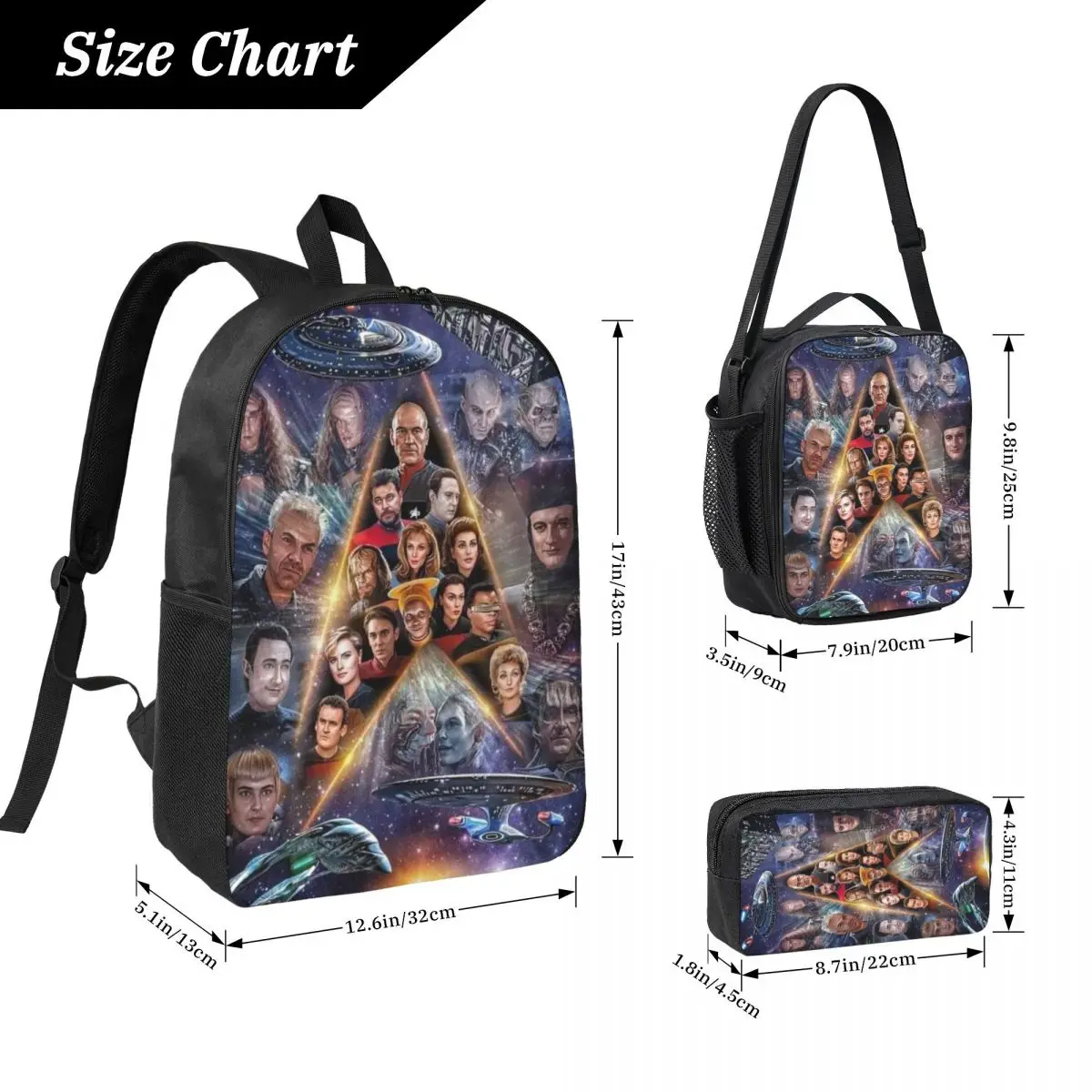 3Pcs Stars Treks merch Backpack Set for Girls Boys Pen Bags Bookbag Sets with Lunch Box For School Students Daypack