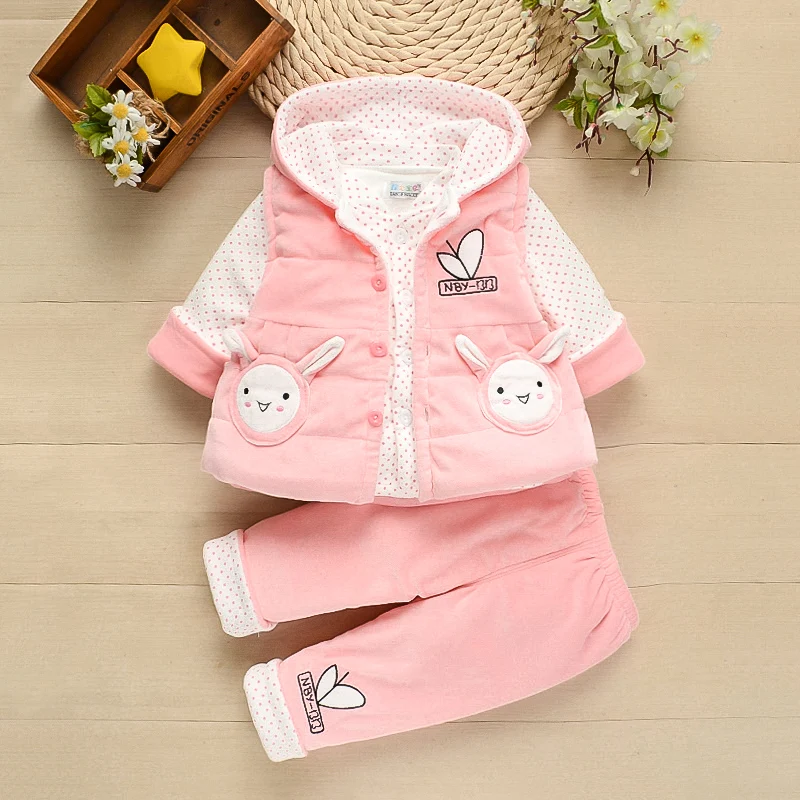 Thin cotton cute baby girl three-piece set 3