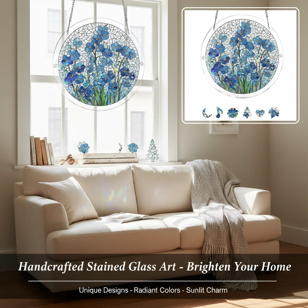 Dawn Blossom Sea Acrylic Puzzle Suncatcher 83 Pieces DIY Window Hanging Garden Decor Sun Catchers Puzzles for Home Decor
