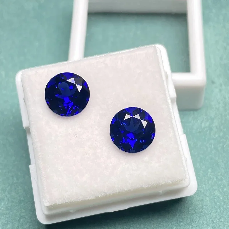 Ruihe Round Shape Royal Blue and Cornflower Blue Lab Sapphire Loose Gemstone for Jewelry Rings Earrings Necklace Bracelet Making