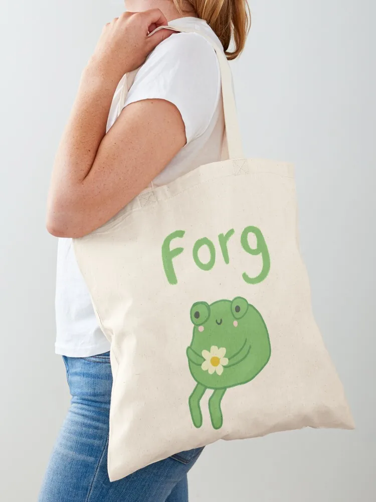 

Funny Frog Birthday Cake: Cute Cottagecore Aesthetic with Sad Anime Toad Sitting with Flower Tote Bag shopper bag woman