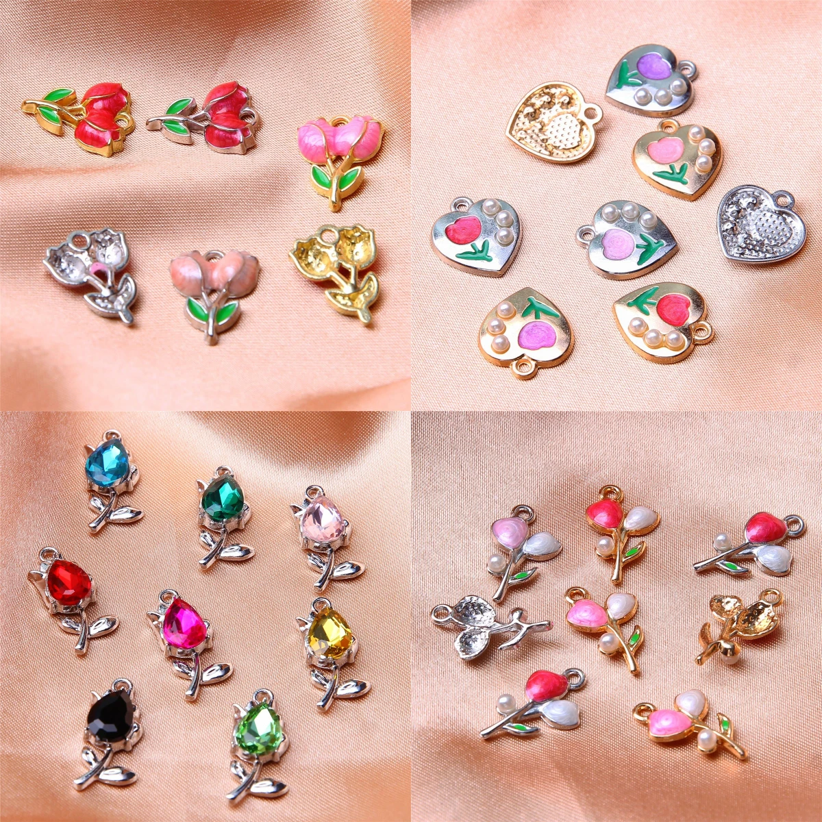 10pcs small ins popular tulip heart shape color oil dripping alloy pendant DIY jewelry necklace earrings accessories material