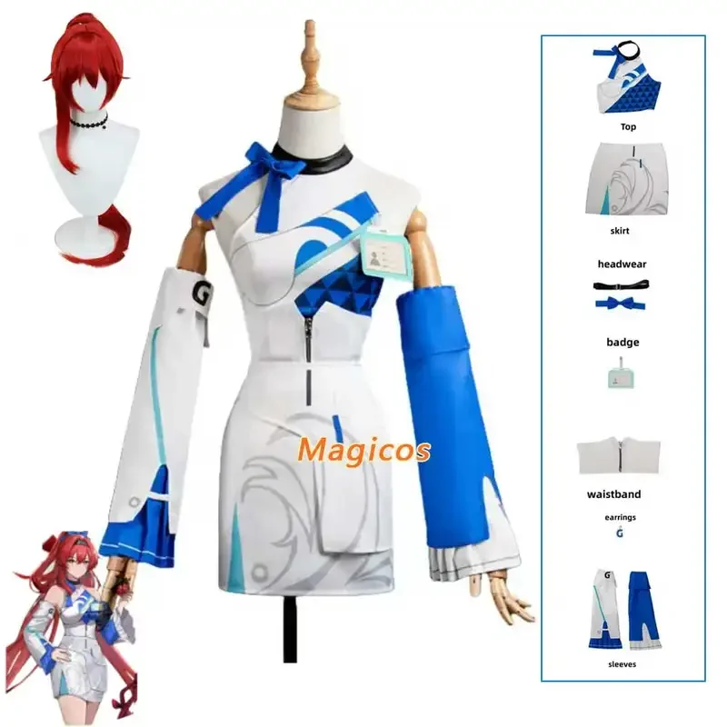 FC6Anime Game Wuthering Waves Yinlin Cosplay Costume GS 25 Wig Blue Dress Uniform  Woman Sexy Sailor Halloween Roleplay Sui@FC8！
