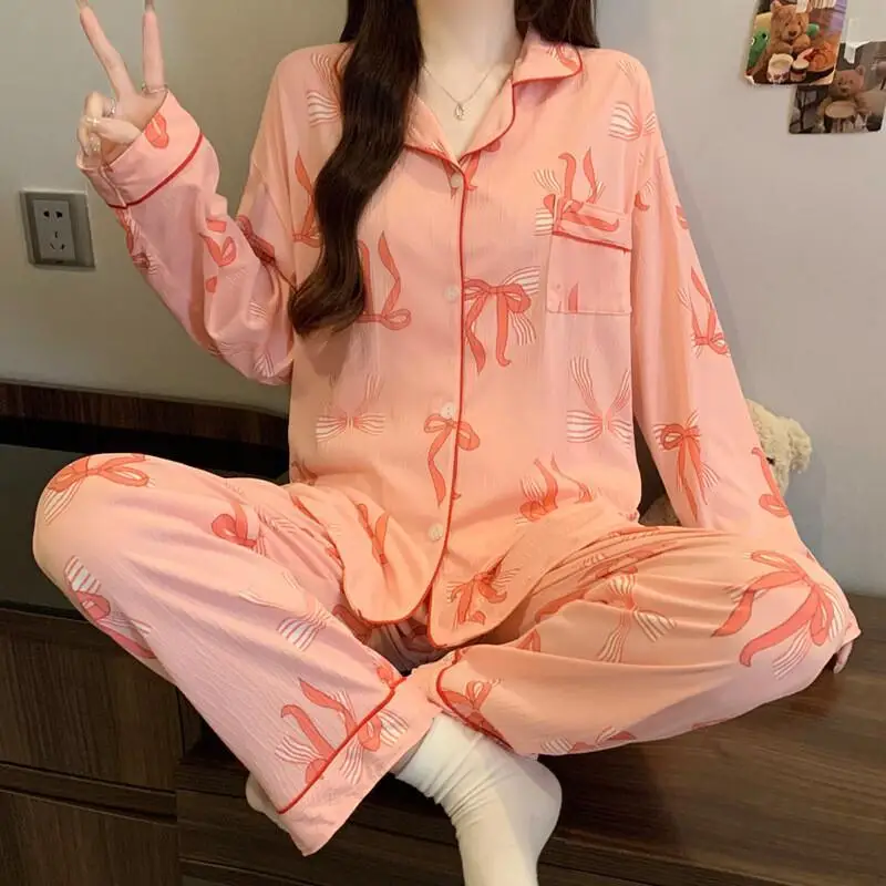 

Новый кардиган с длинными рукавами, повседневный домашний костюм, комплект, оптовая продажа, студенческая женская одежда из 2 предметов с героями мультфильмов, сексуальная трикотажная пижама