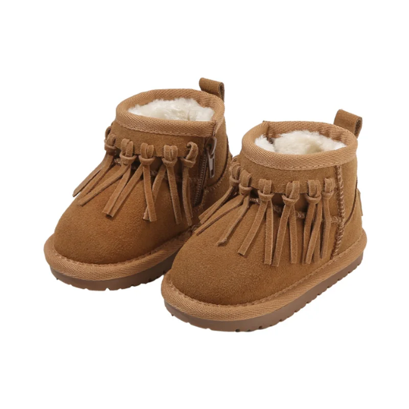 

Winter New Baby Snow Boots Leather Tassel Thick Plush Warm Toddler Kids Shoes Fashion Little Girls Boots EU 15-25
