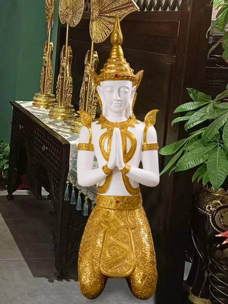 South East Asia Welcome Kneeling Buddha Ornament Thai Style Restaurant Clubhouse Hotel Lobby Decoration Zen Resin Crafts