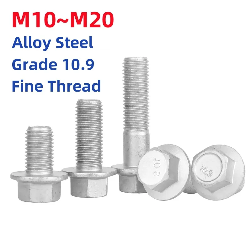 GB5787 M10 M12 M14 M16 M20 Grade 10.9 Dacromet  Alloy Steel Fine Thread Hex Washer Head Bolt Hexagon Head Flange Cap Screw