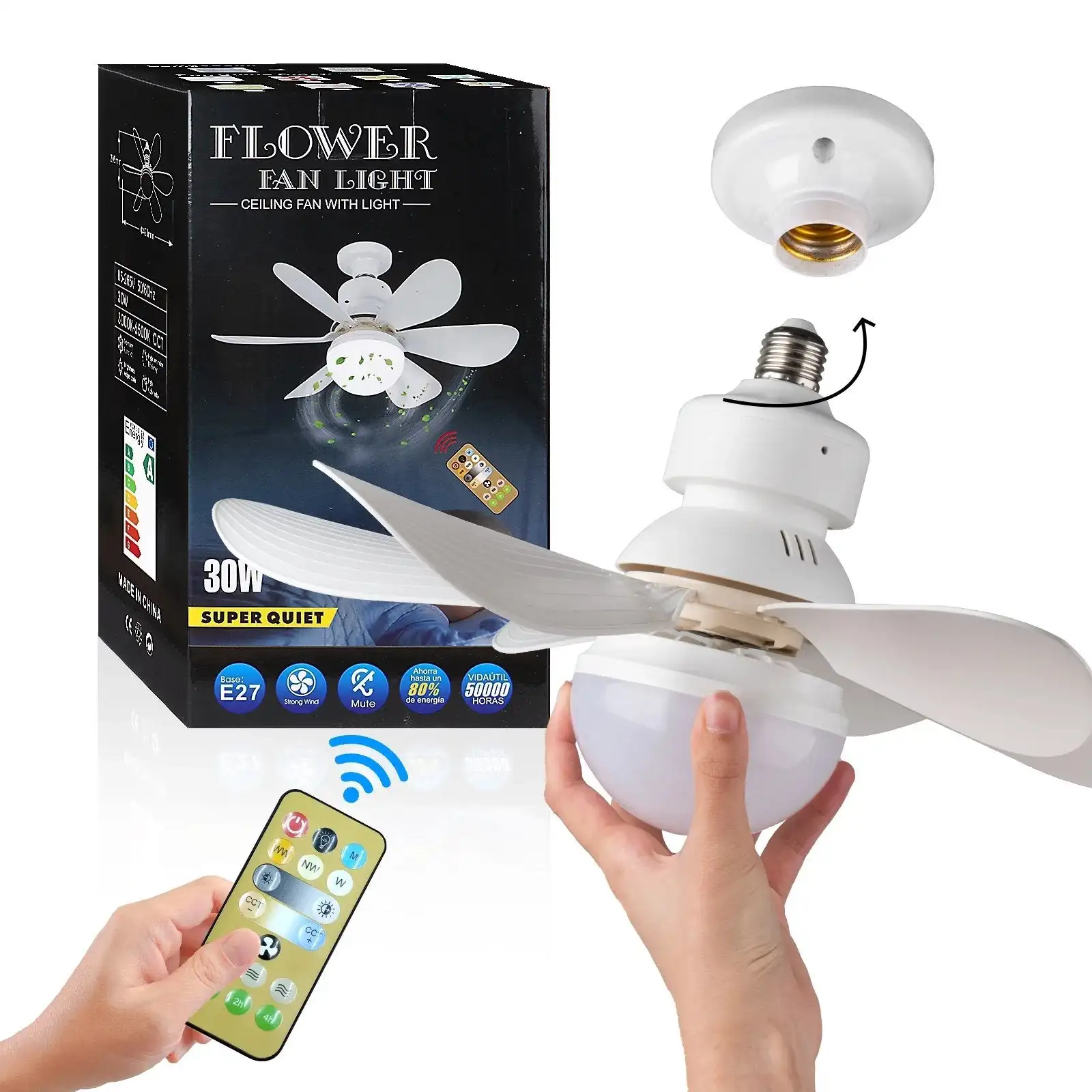 

Ceiling Fan Lights with Extender and Remote Bright Cool E27 LED 30W40WSilent Electric Ceiling Fan Lamp with light for LivingRoom