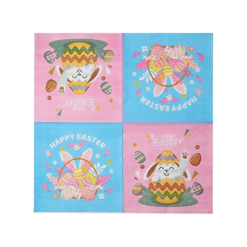 

20pcs 33cm Happy Easter Bunny Paper Napkins Cute Rabbit & Egg Design for Easter Party, Tableware Supplies (Set of 4 Designs)​