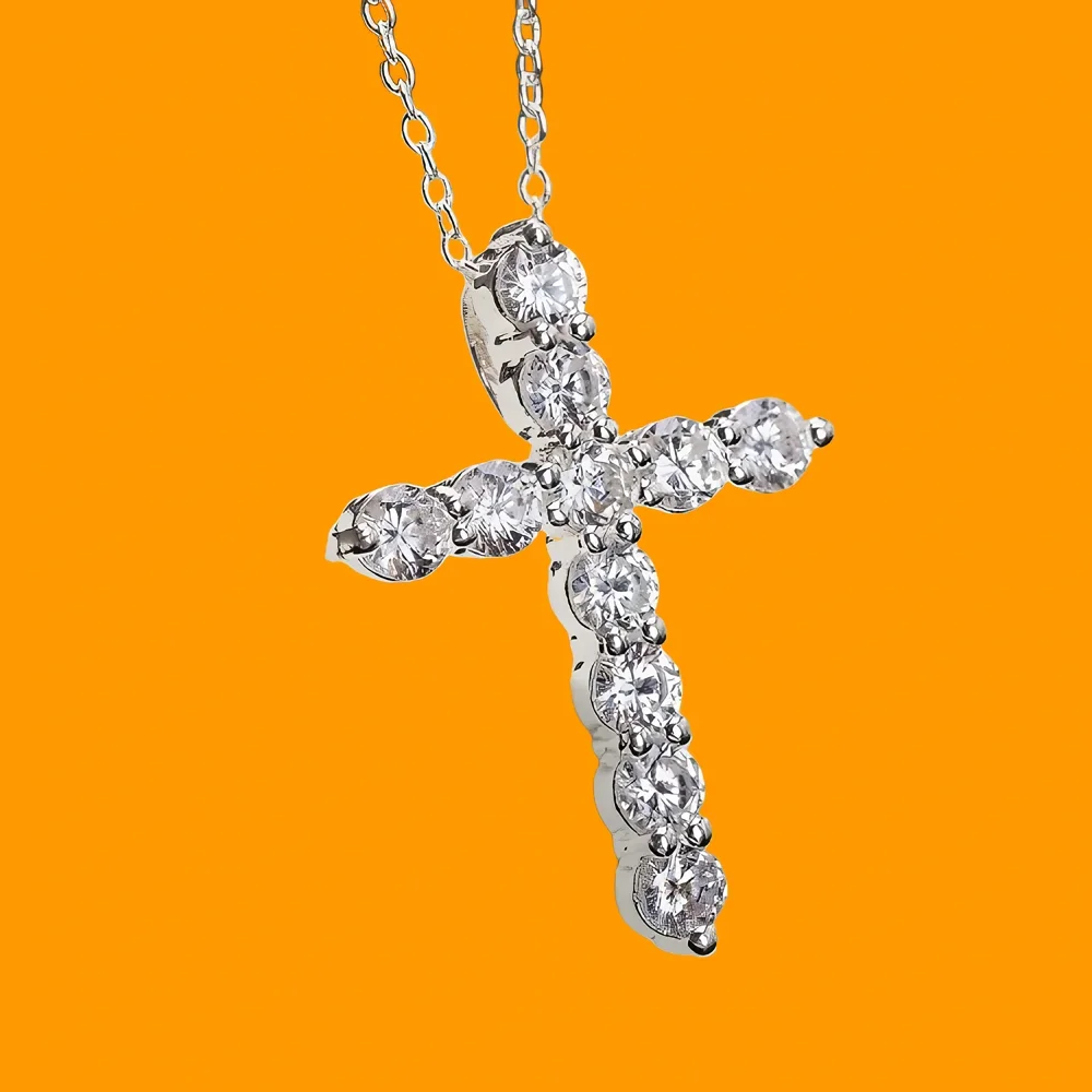 Halskette aus 925er-Sterlingsilber, 45,7 cm, glänzender Kristall, eleganter Kreuzanhänger für Damen, hochwertiger Modeschmuck, Weihnachtsgeschenk