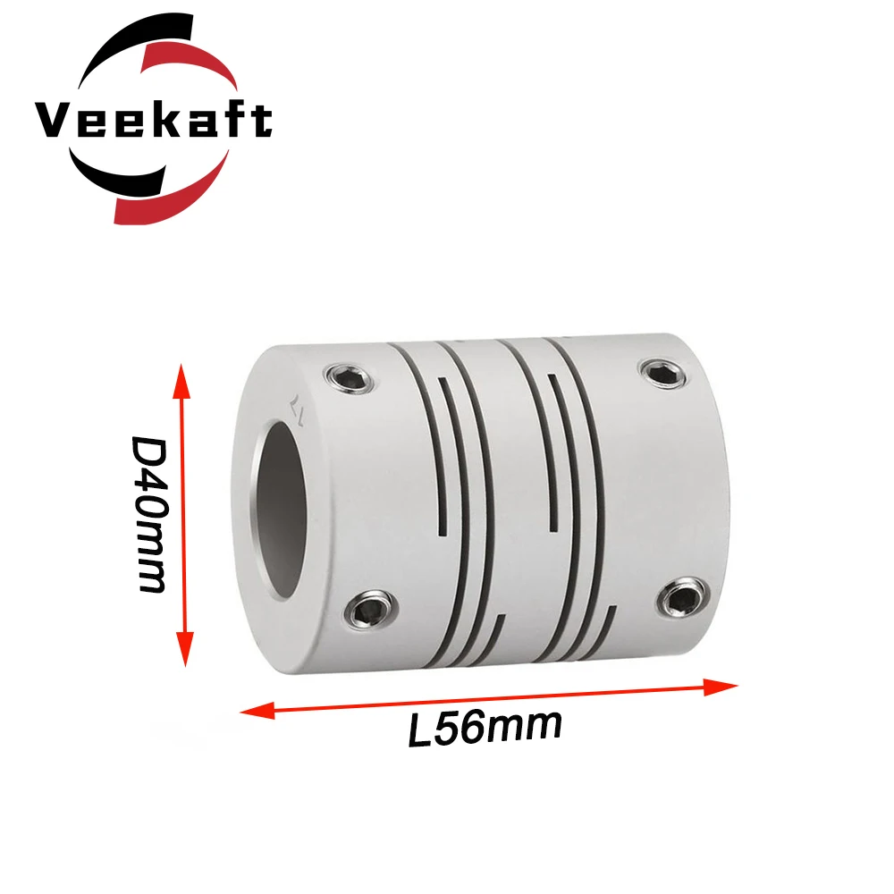 Veekaft CI Parallel Line Coupling D40L56 8/11/12/13/14/19mm Aluminum Alloy 3D Printer Coupling Groove Type Elastic Screw Coupler