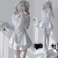 Jirai Kei Black White Bell Sleeve Lace Bow Collar Ryousan Dress Women Sweet Kawaii Dark Gothic Lolita Y2K Skirt Japanese Style 5