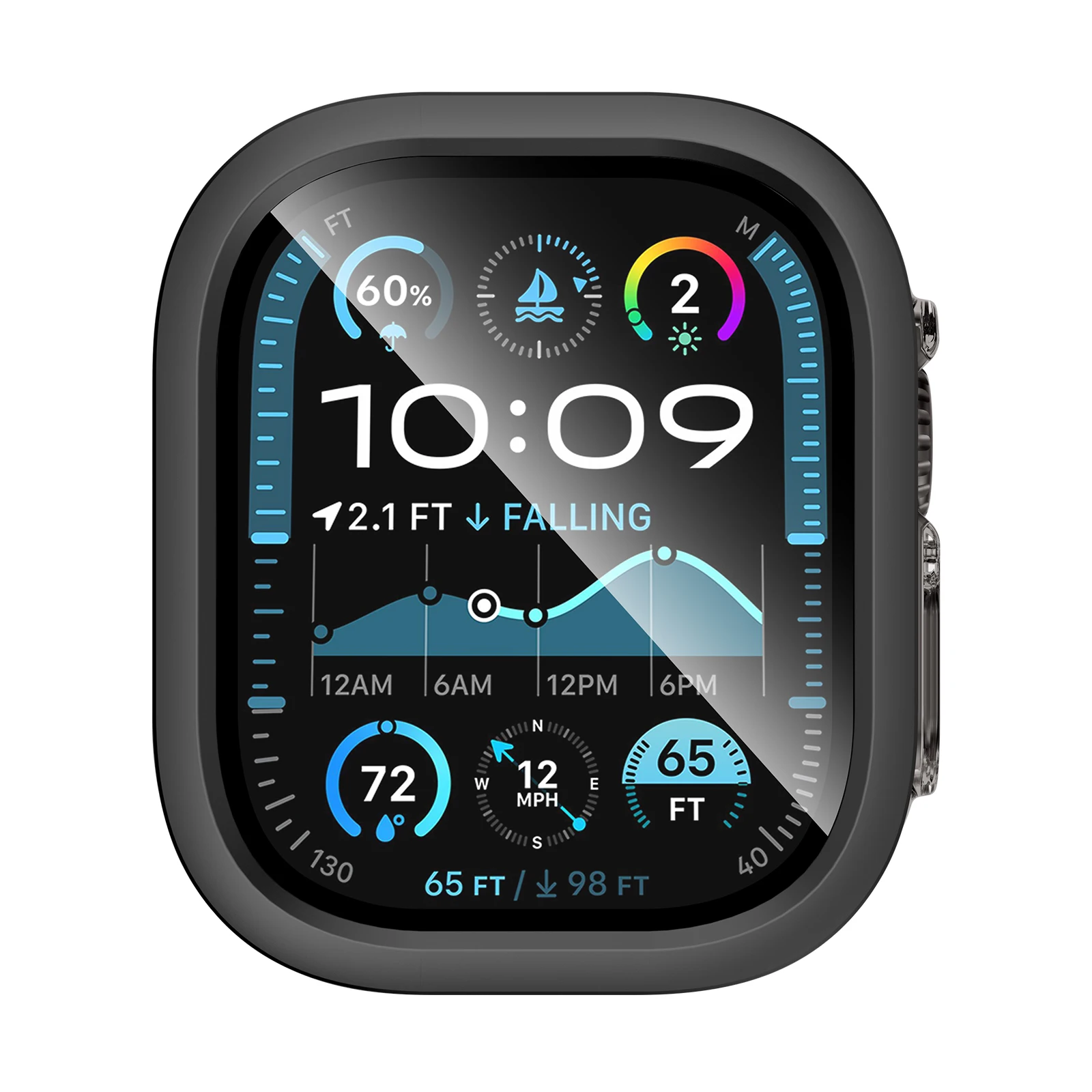 For Apple Watch Ultra 3 / Ultra 2 / Ultra 49mm Hard PC IML Watch Case with Tempered Glass Screen Film - Transparent Black view 6