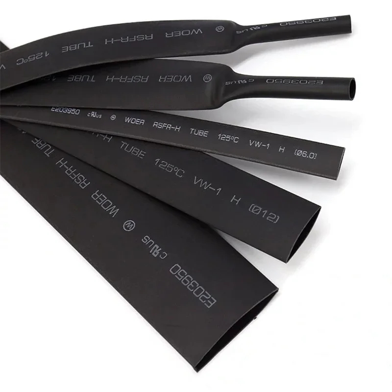 12/15/20M 2:1 Black Polyolefin Shrinking Assorted Heat Shrink Tube Wire Cable Insulated Sleeving Tubing Wire Connector Protector