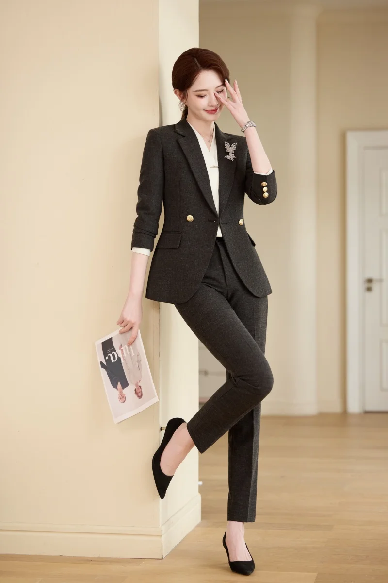 بدلة بناطيل نسائية أنيقة احترافية من AIyssa. بنطلون قطعتين + سترة بدلة 2024 خريف وشتاء نمط جديد