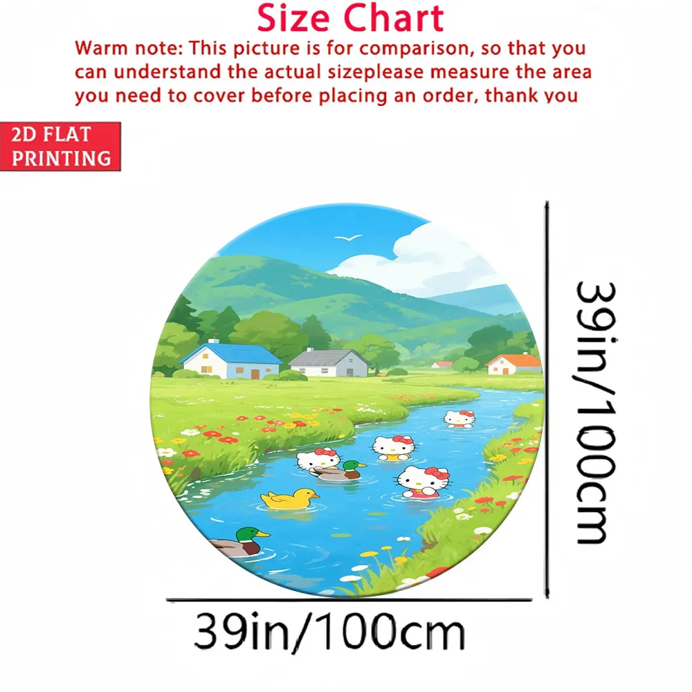 

Мягкий круглый напольный коврик Hello Kitty для детской комнаты, 39-дюймовый милый круглый коврик с принтом утки на реке в стиле кантри, нескользящий.
