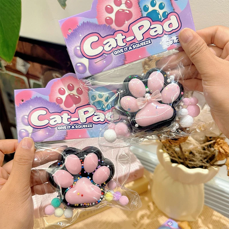 Creative TPR สีดําบีบ Cat PAW ช้า Rebound ของเล่นหยิก Cat PAW Decompressing ของเล่นเหนียวความเครียดบรรเทาผ่อนคลายของเล่น