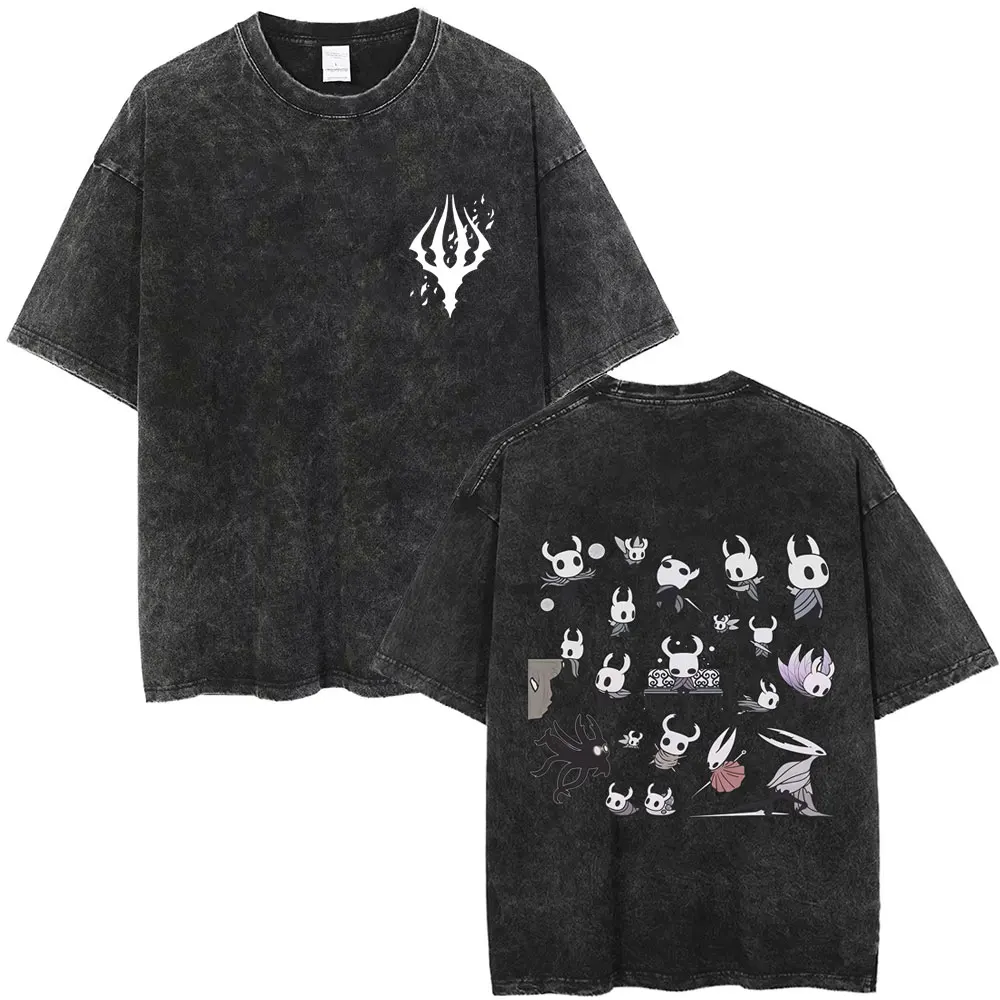 Washed Vintage Game Hollow Knight T-shirt Men Women Clothing Casual Cotton T-shirts Men's Cartoon Oversized Short Sleeve T Shirt