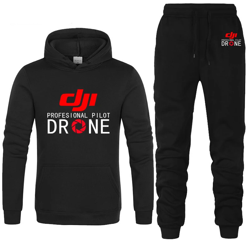 Men's hooded sweatshirt jogging set, casual hooded sweatshirt, high-quality two-piece set with DJI importer logo printed on it