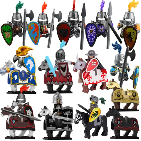 MOC Medieval Lion King Castle Knight Building Blocks Figure Accessories War Horse Cavalry Warrior Crusaders Toy Gift Bricks N029