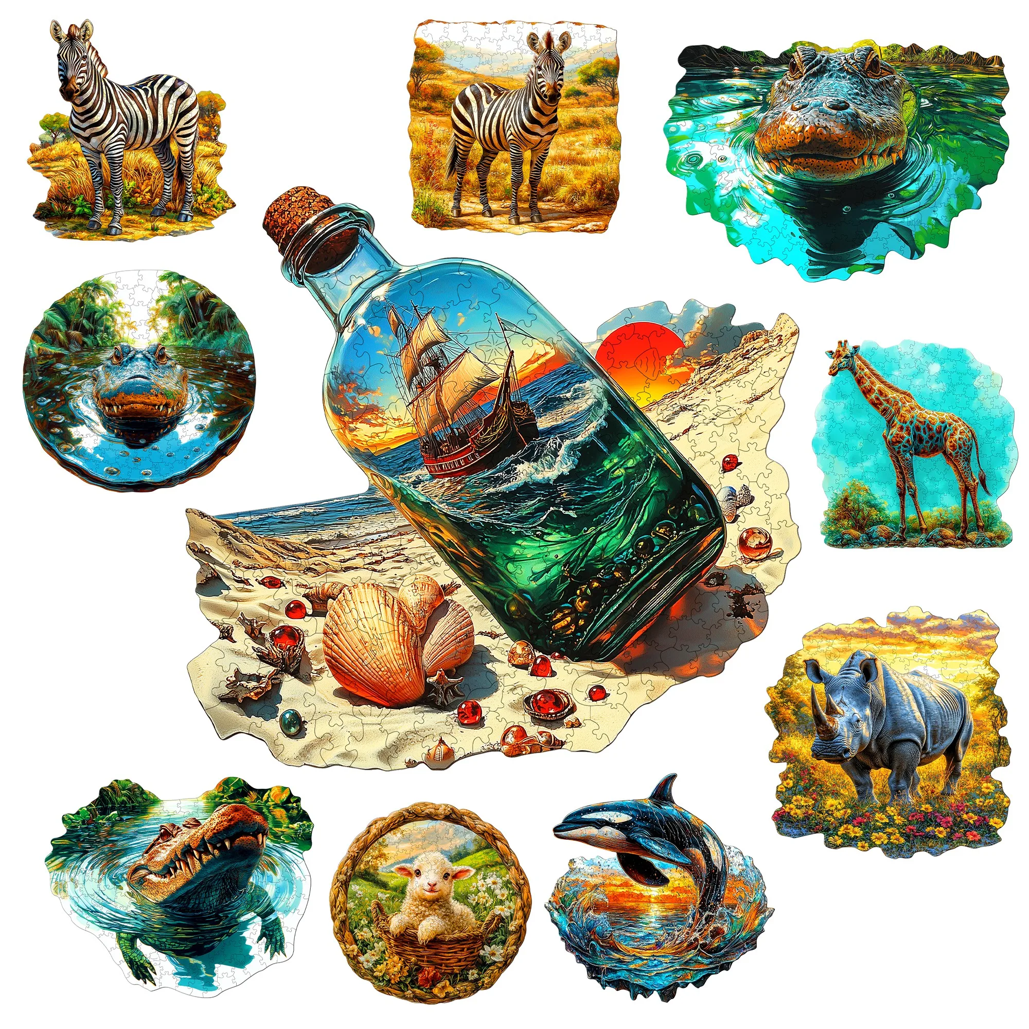 

Animals Zoo Theme Wooden Jigsaw Puzzle Wooden Decor Painting Christmas and Halloween Gift Toy For Teen And Kid