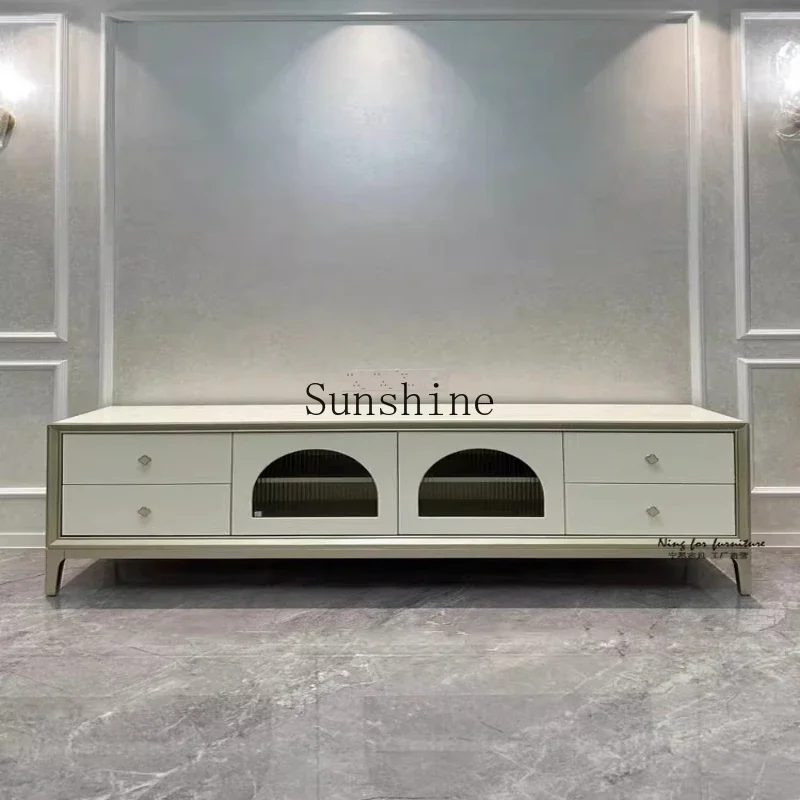

American all-solid wood cream wind TV cabinet Changhong glass door light luxury storage floor cabinet