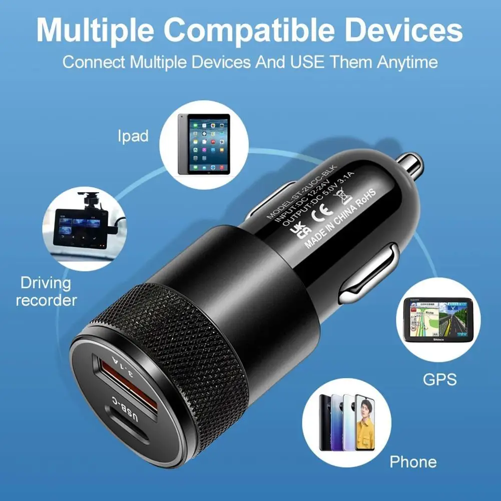 USB Quick Car Charger 12W 3.1A Type C PD Fast Charging Phone Car Adapter For iPhone 13 12 11 Pro Max Honor