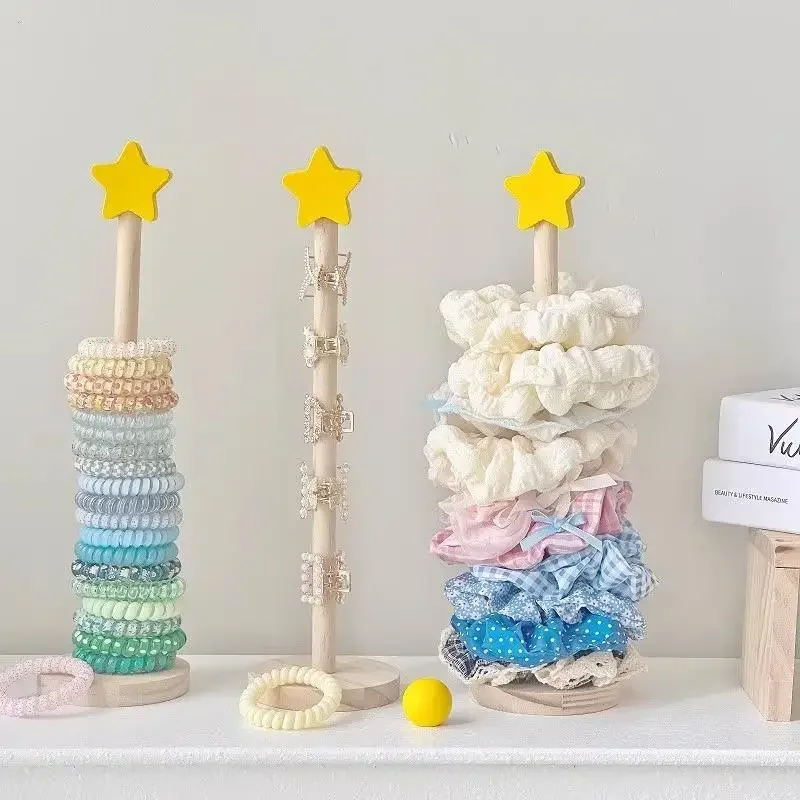 나무 데스크탑 헤어 로프 홀더 다목적 쥬얼리 팔찌 주최자 시계 팔찌 Scrunchies 헤어 밴드 디스플레이 홀더