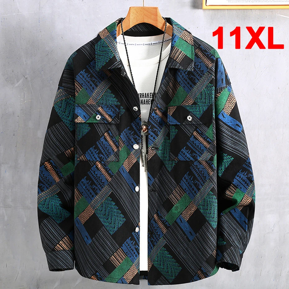 Hiphopowy sweter kurtki jeansowe męskie Plus rozmiar 11XL 10XL płaszcze dżinsowe krata Graffiti kurtka jesienno-jesienna duży rozmiar 10XL