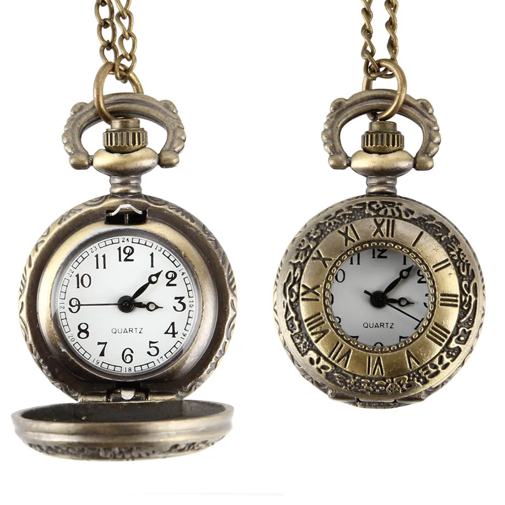 Fashion Vintage Pocket Watch Alloy Roman Number Dual Time Display Clock Necklace Chain Watches Birthday Gifts