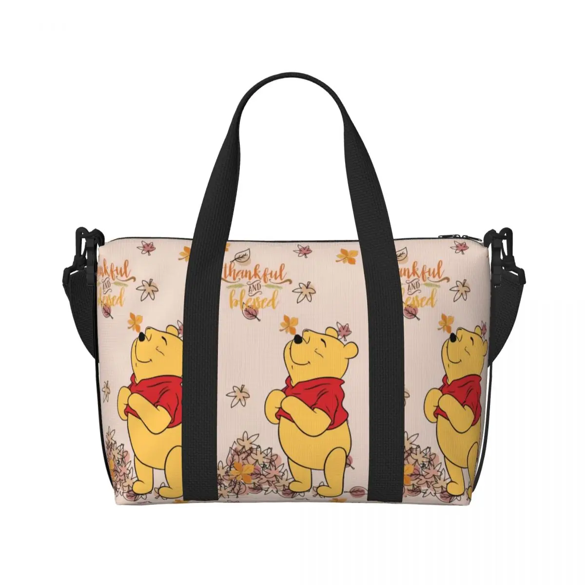 Custom Large Winnie Pooh Bear Manga Tote Bag for Women Shopper Shoulder Beach Gym Travel Bag