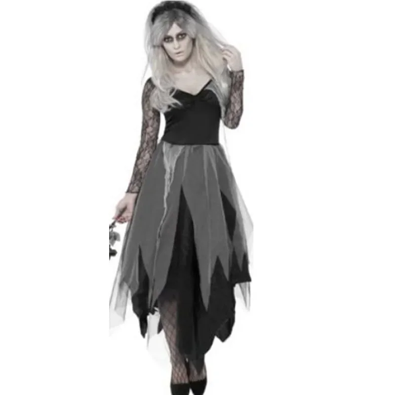 

Women Scary Flower Ghost Bride Cosplay Costume Mexican Day of The Dead Party Halloween Zombie Dark Witch Vampire Fancy Dress