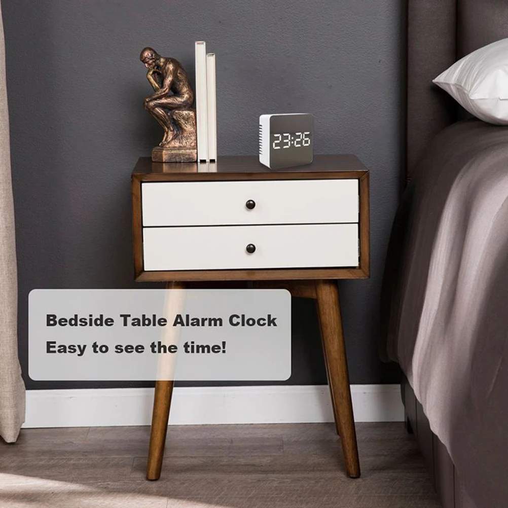 

Alarm Clock Mirror Digital Led Clocks for Bedrooms Fashion Small Bedside Silver Modern Travel